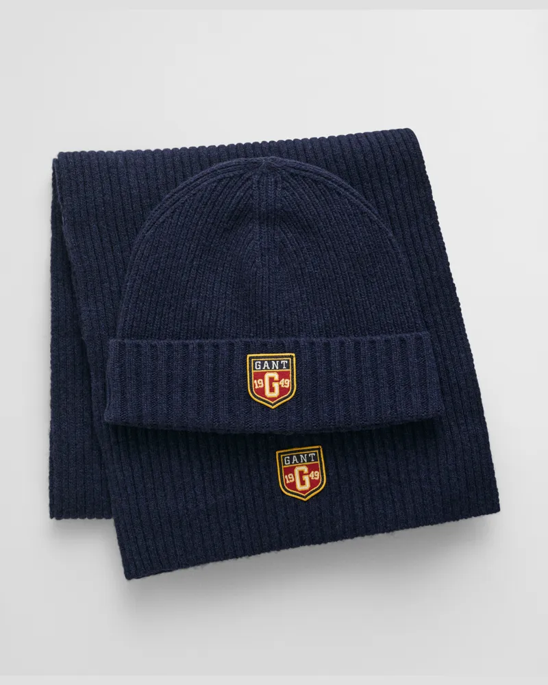 Gant Herren Badge Beanie und Schal aus Wolle im Geschenkset 
