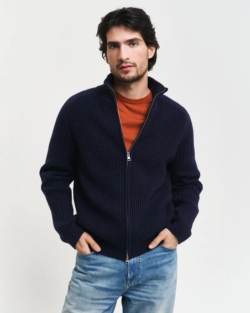 Gant Herren Strickjacke aus strukturiertem Wollgemisch mit Reißverschluss 