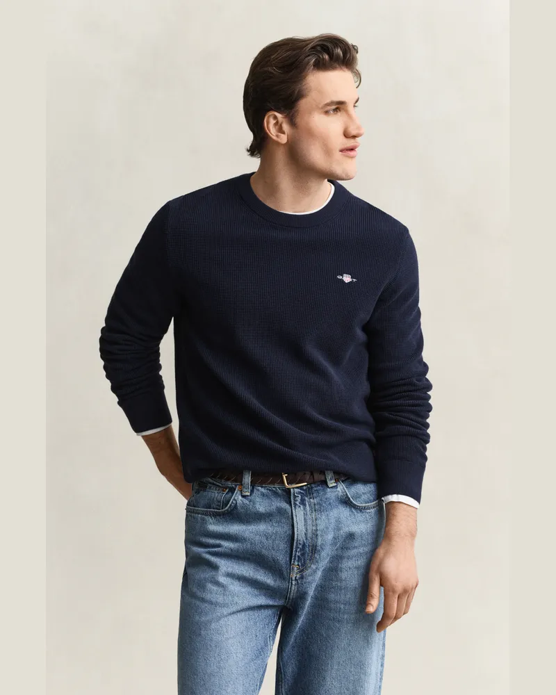 Gant Herren Rundhalspullover aus strukturierter Baumwolle EVENING Blau Evening