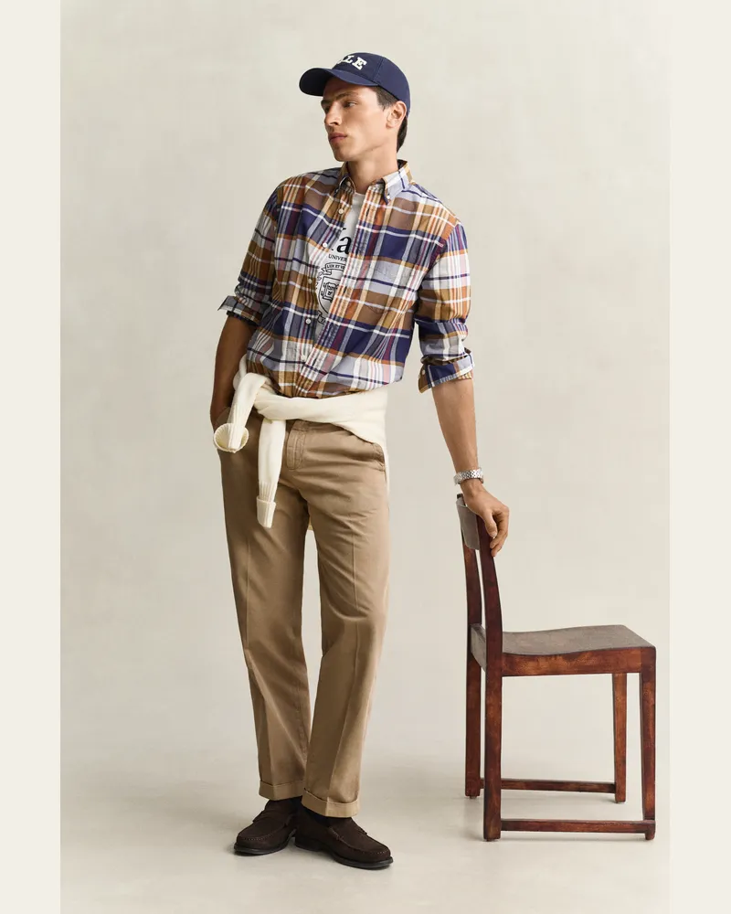 Gant Herren Gant x Yale Karohemd aus Popeline CRISP Blau Crisp