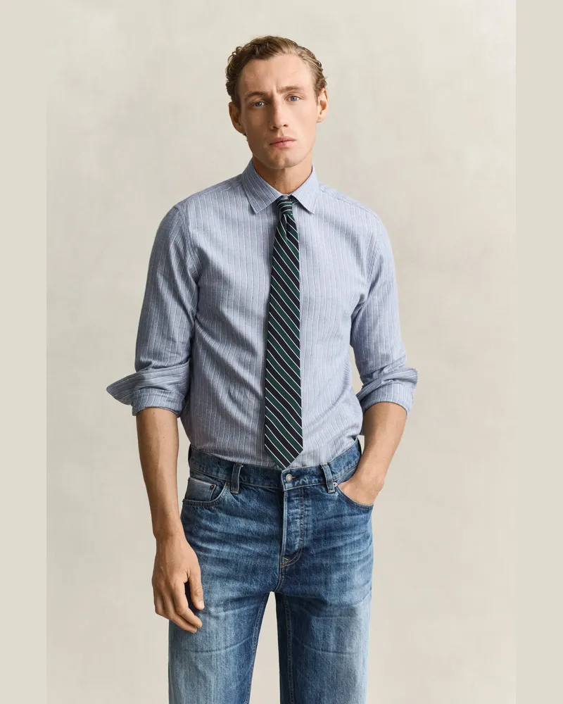 Gant Herren Gestreiftes Flanellhemd aus Melange-Garn LIGHT Blau MELANGE Light