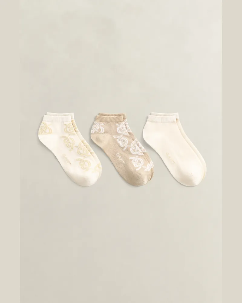 Gant Damen 3er-Pack Monogram Knöchelsocken OAT BEIGE Oat