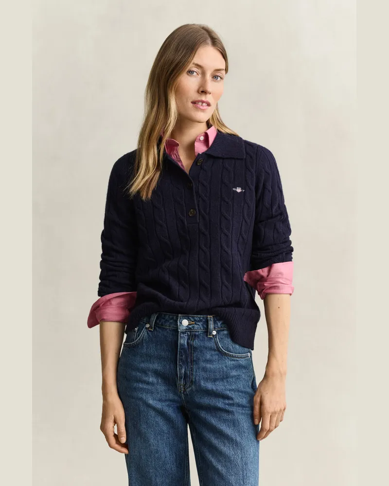 Gant Damen Zopfstrick-Rugger aus Lambswool EVENING Blau Evening
