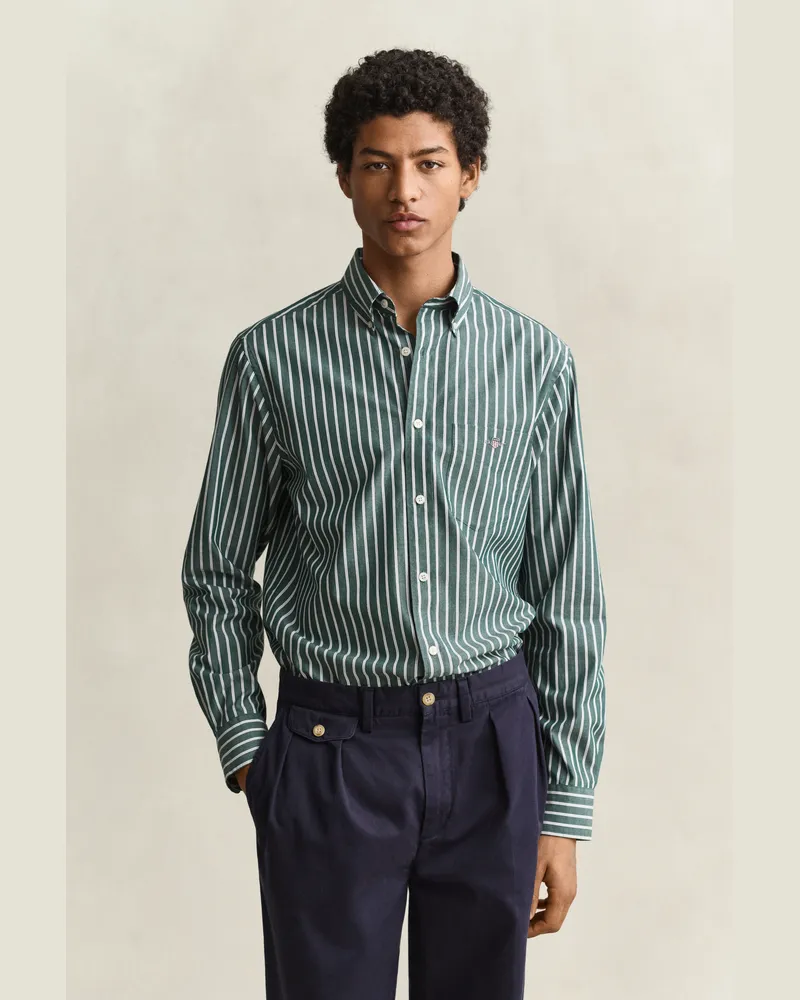 Gant Herren Gestreiftes Popeline-Hemd DARK EMERALD Dark