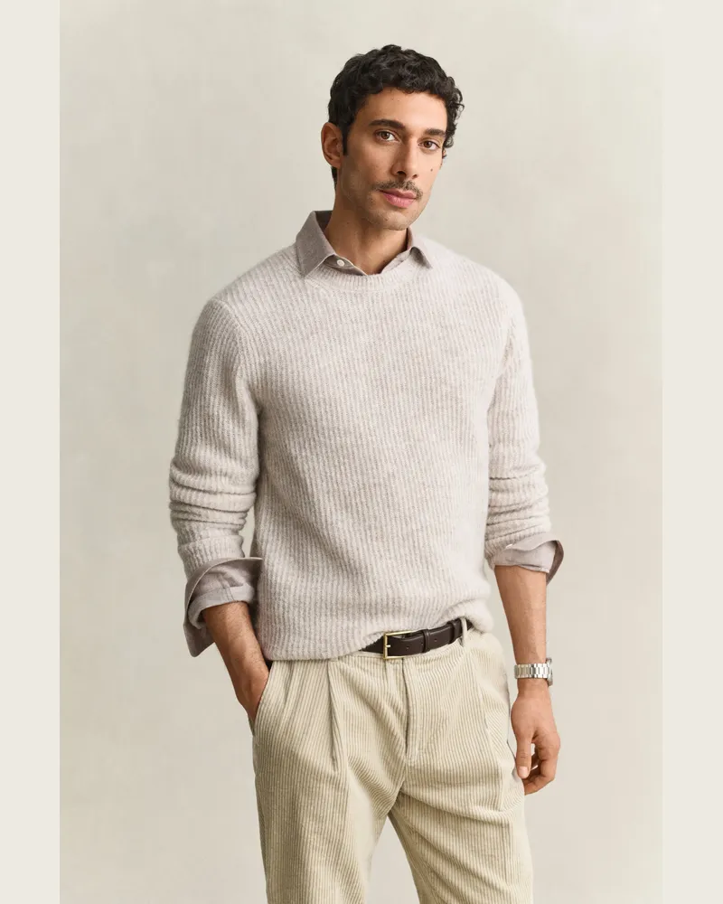 Gant Herren Rundhalspullover aus Alpaka-Woll-Gemisch LIGHT BEIGE MELANGE Light