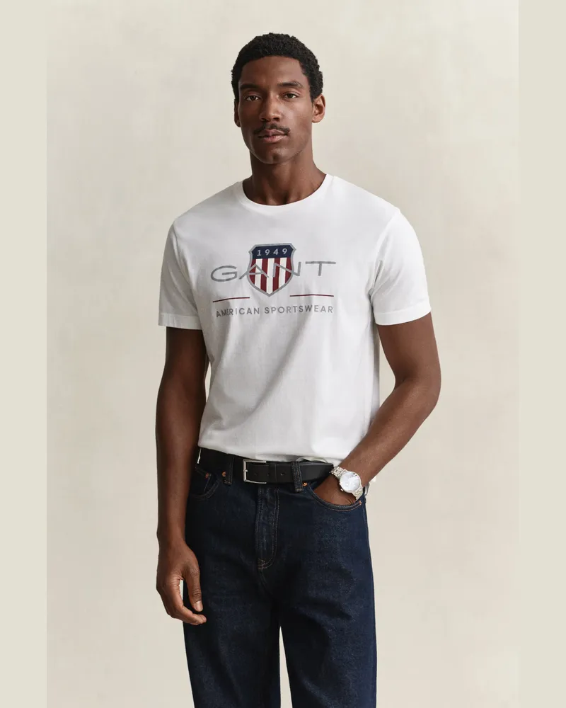 Gant Herren Archive Shield T-Shirt Weiß Weiß