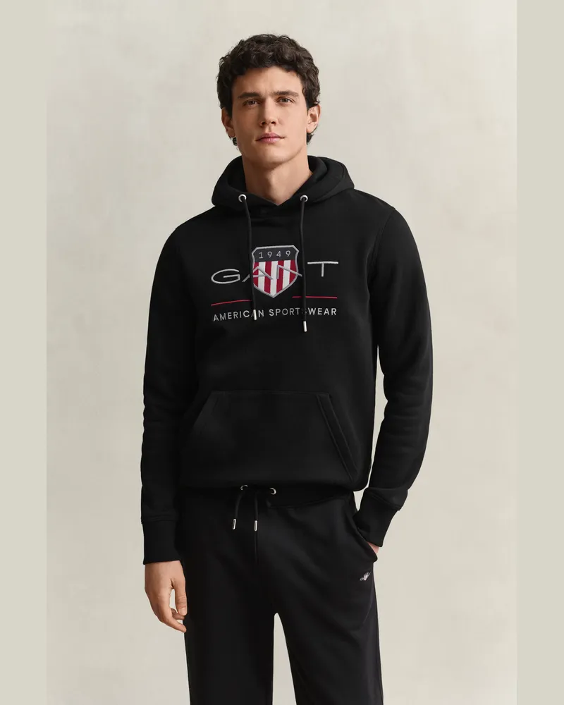 Gant Herren Archive Shield Hoodie Schwarz Schwarz