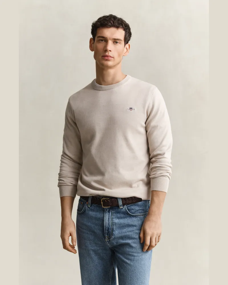 Gant Herren Rundhalspullover aus Baumwolle CLAY BEIGE Clay