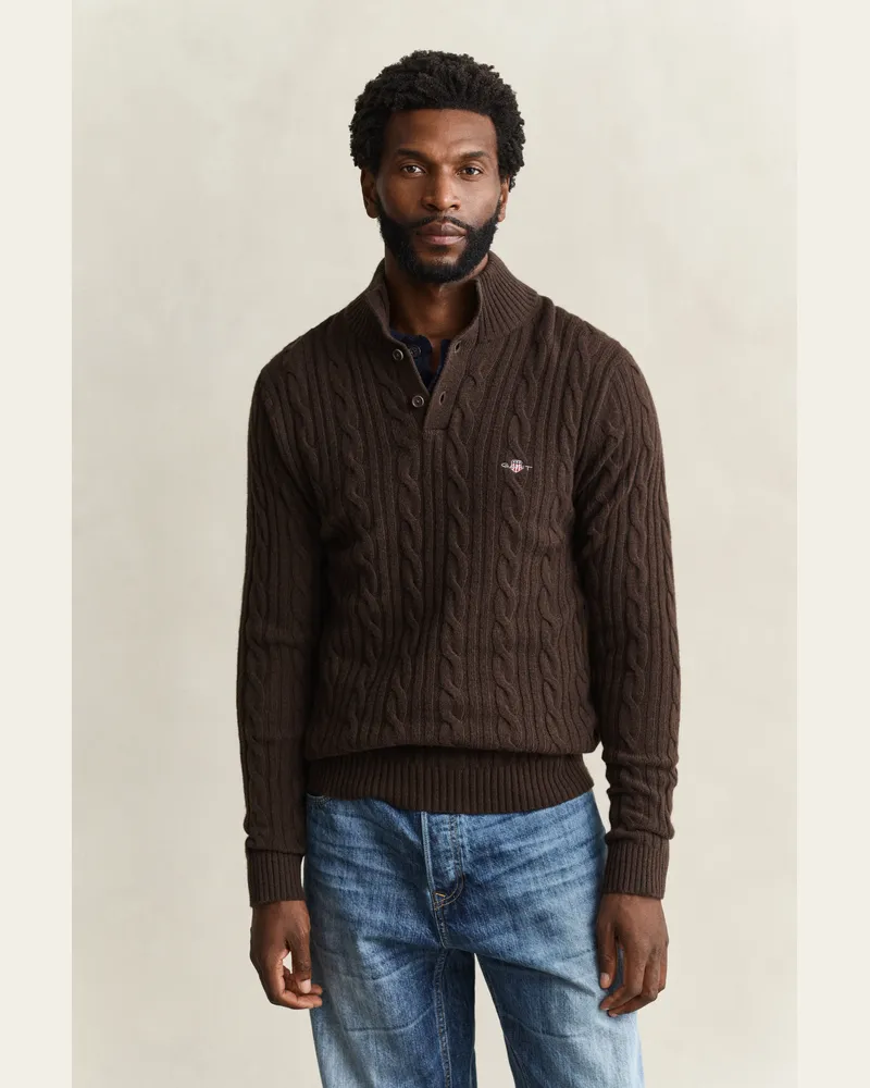 Gant Herren Zopfstrick-Troyer aus Lambswool mit Knöpfen Schwarz Braun Schwarz
