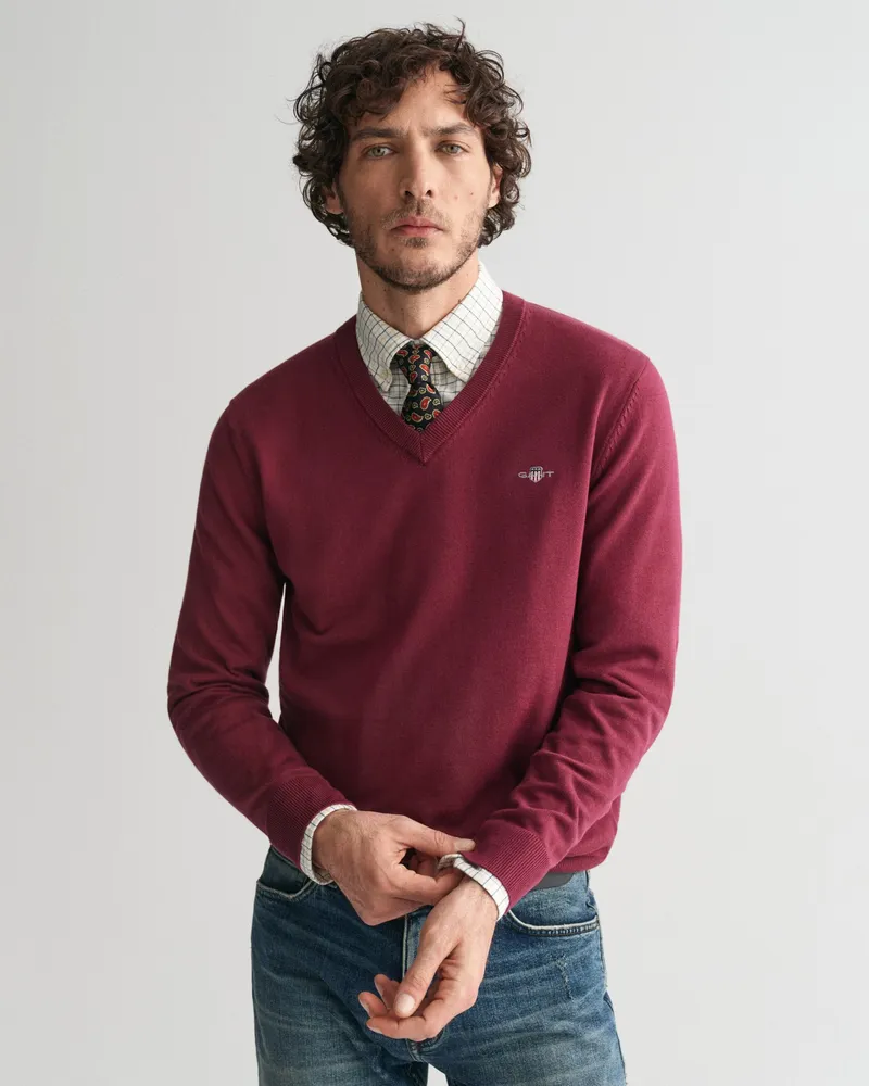 Gant Herren Klassischer V-Neck Pullover aus Baumwolle 