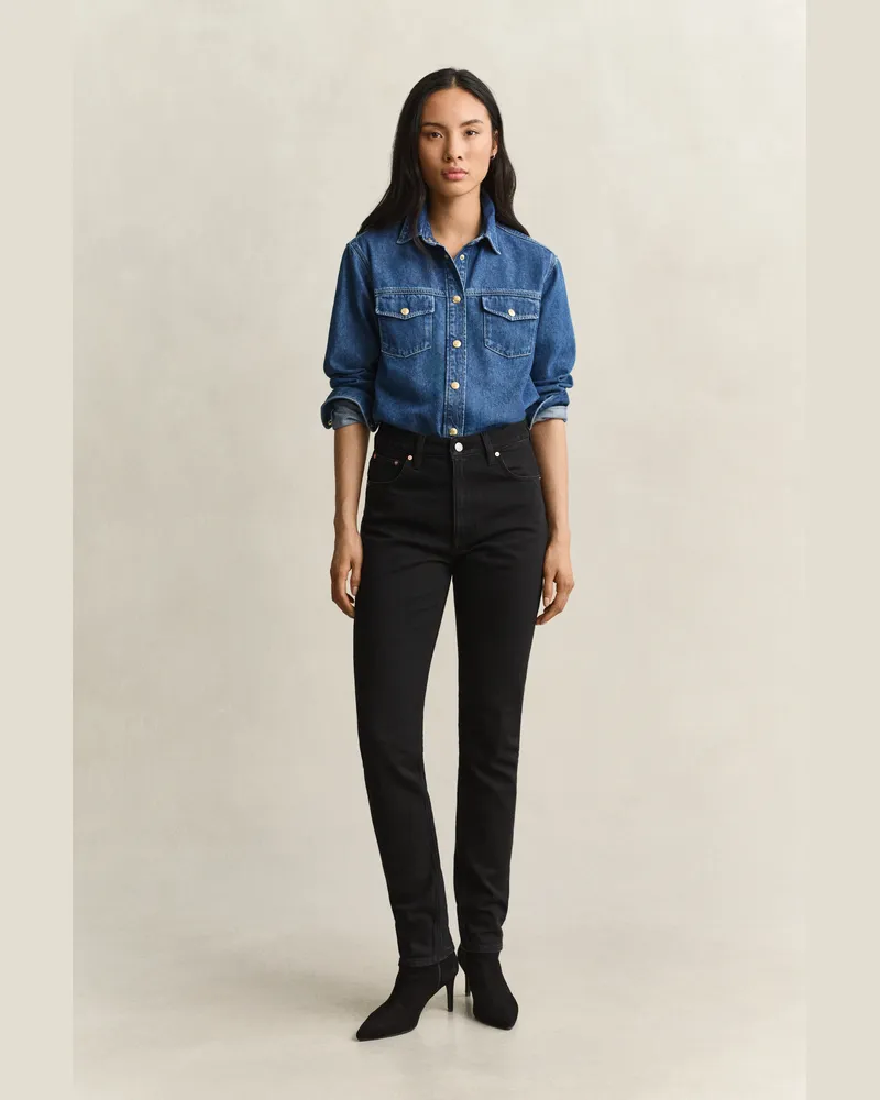 Gant Damen Slim Fit High-Waisted Jeans Schwarz WORN IN Schwarz
