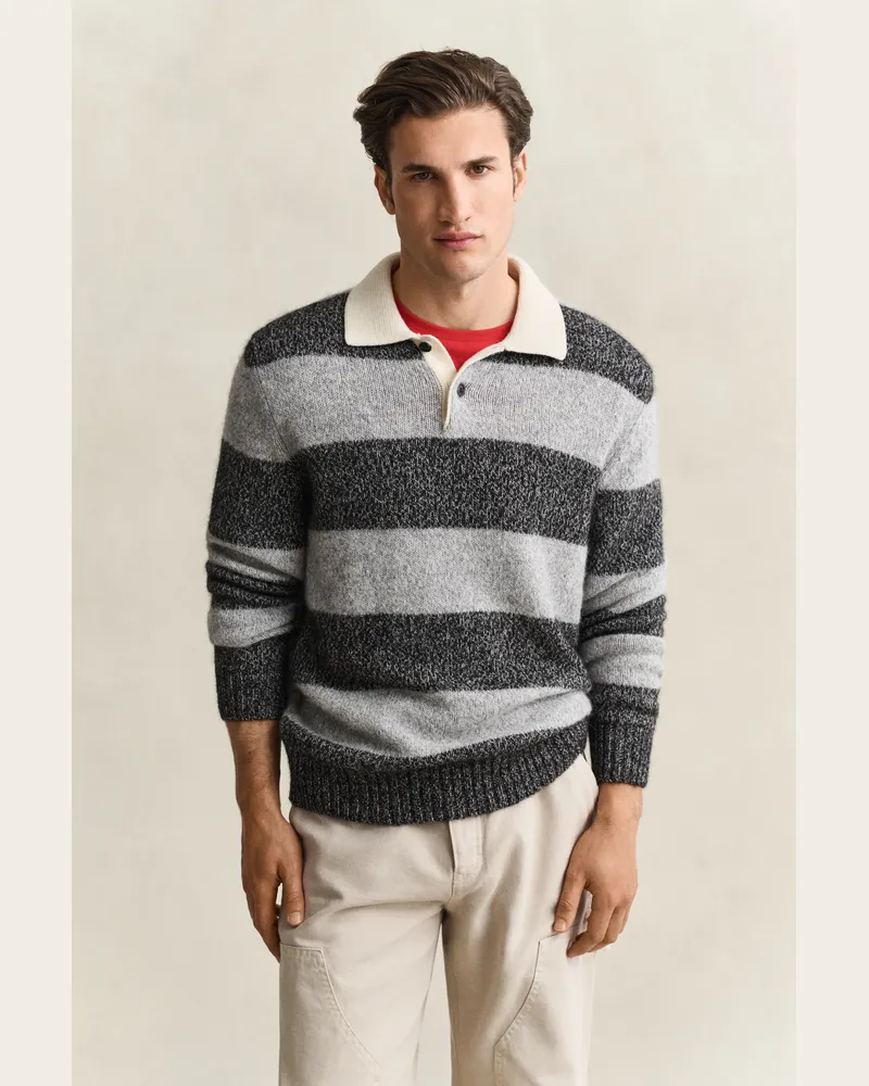 Gant Herren Gestreifter Polopullover aus Alpaka-Woll-Gemisch DARK Grau MELANGE Dark