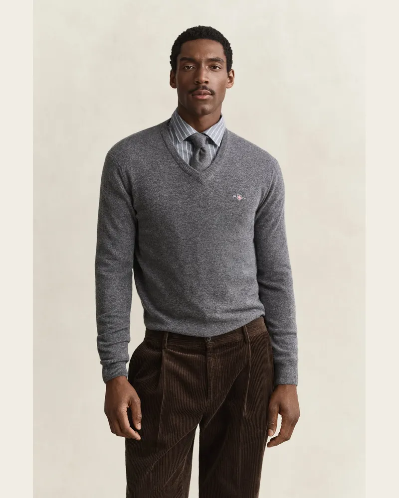 Gant Herren V-Neck Pullover aus Lambswool CHARCOAL MELANGE Charcoal