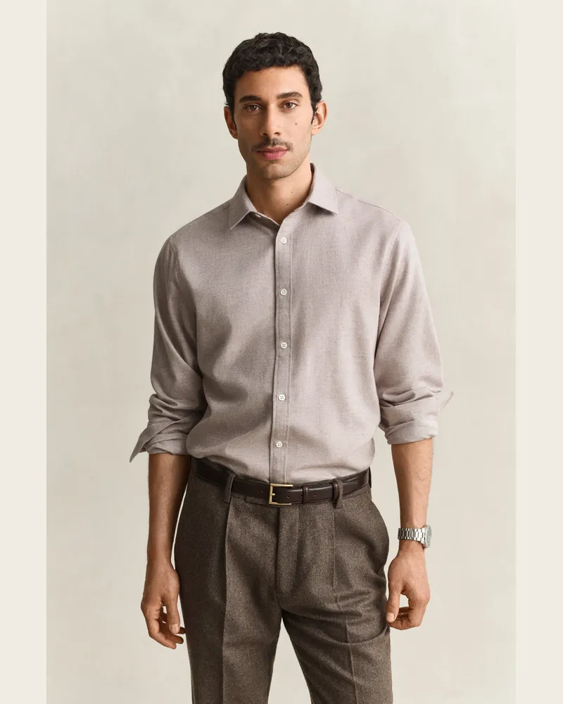 Gant Herren Flanellhemd aus Melange-Garn LIGHT Braun MELANGE Light