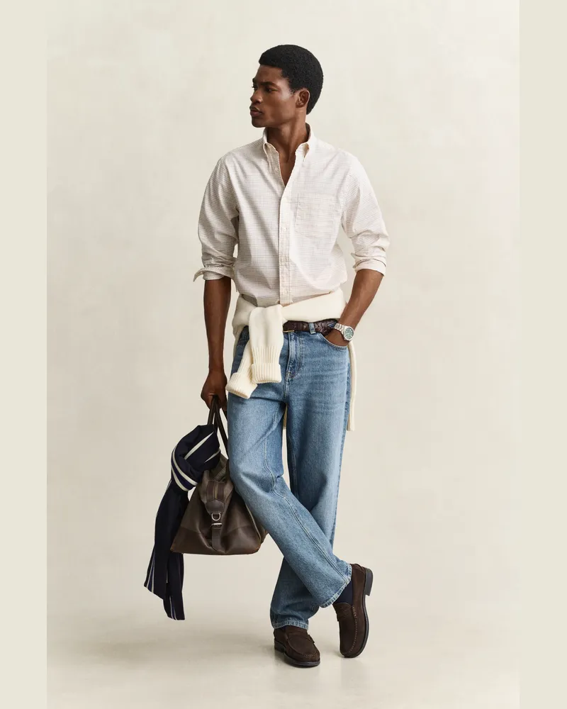 Gant Herren Kariertes Gant x Yale Oxford-Hemd CREAM Cream
