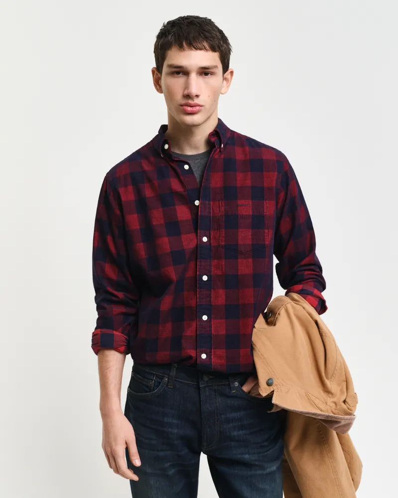 Gant Herren Regular Fit Cordhemd mit Karomuster 