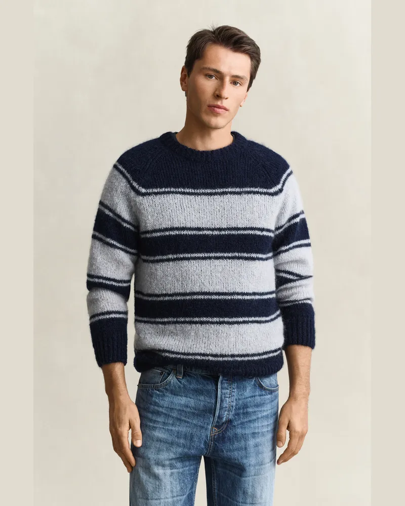 Gant Herren Gestreifter Rundhalspullover aus Mohairgemisch EVENING Blau Evening