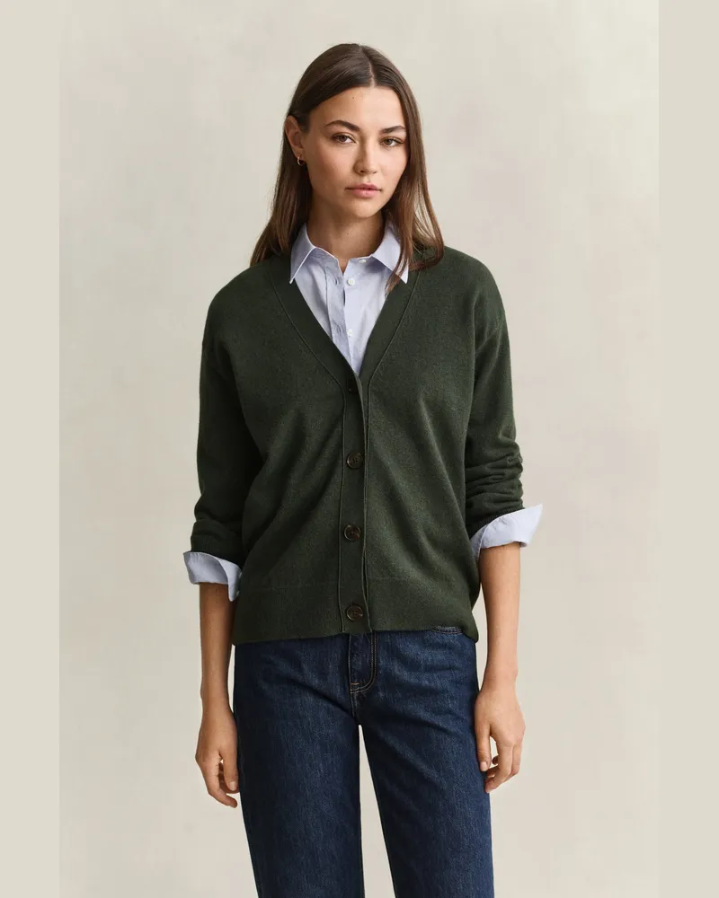 Gant Damen Superfine Lambswool Strickjacke MOSSY Grün Mossy