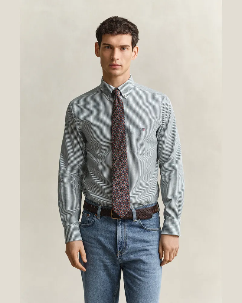 Gant Herren Popeline-Hemd im Regular Fit mit Streifen DARK EMERALD Dark
