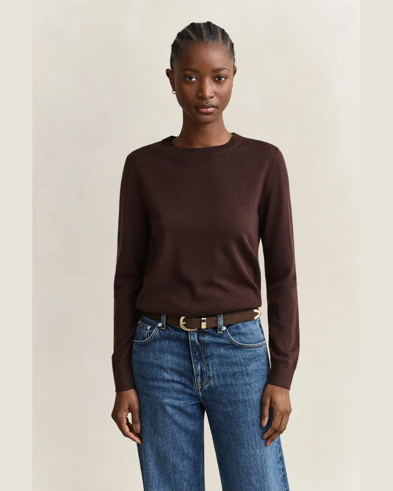 Gant Damen Rundhalspullover aus extrafeiner Merinowolle DEEP Braun Deep