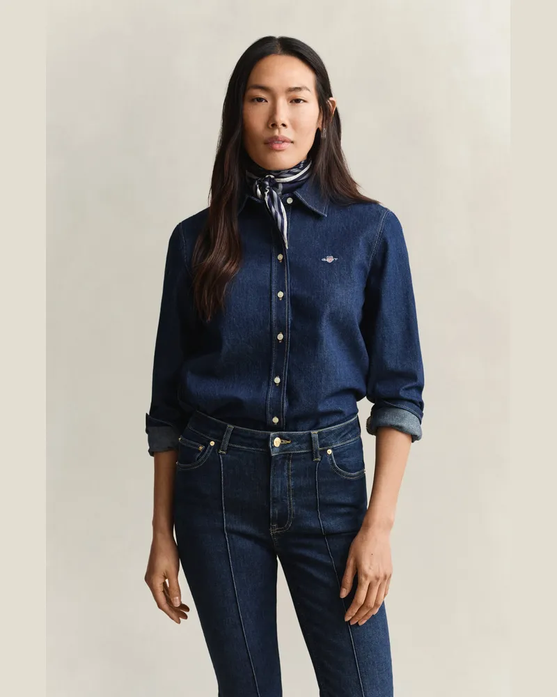 Gant Damen Jeansbluse DARK Blau RAW Dark