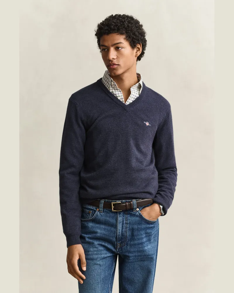 Gant Herren V-Neck Pullover aus Lambswool DARK NAVY MELANGE Dark