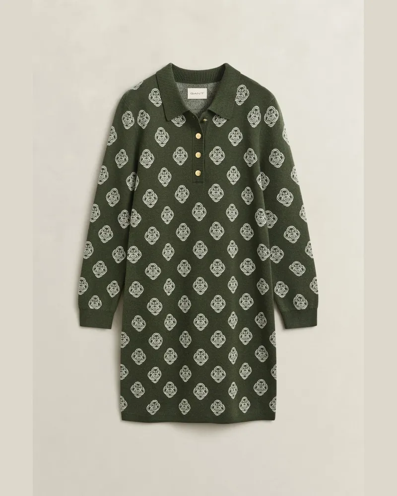 Gant Damen Gestricktes Monogram Polokleid MOSSY Grün Mossy