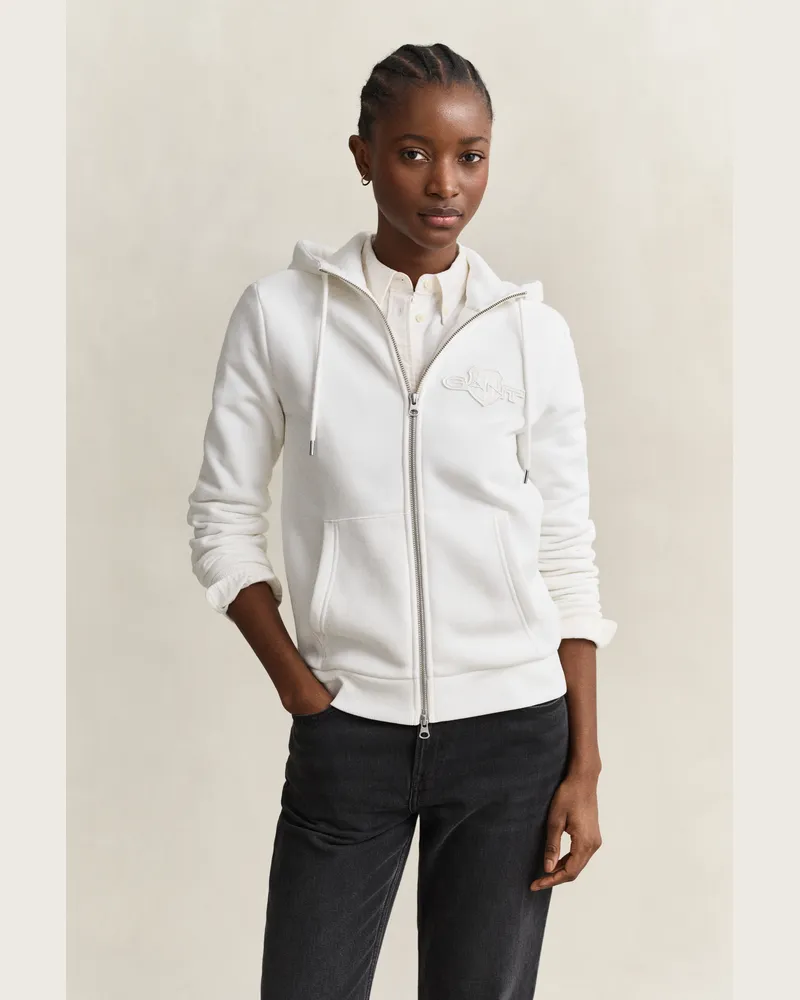 Gant Damen Tonal Shield Sweatjacke EGGSHELL Eggshell