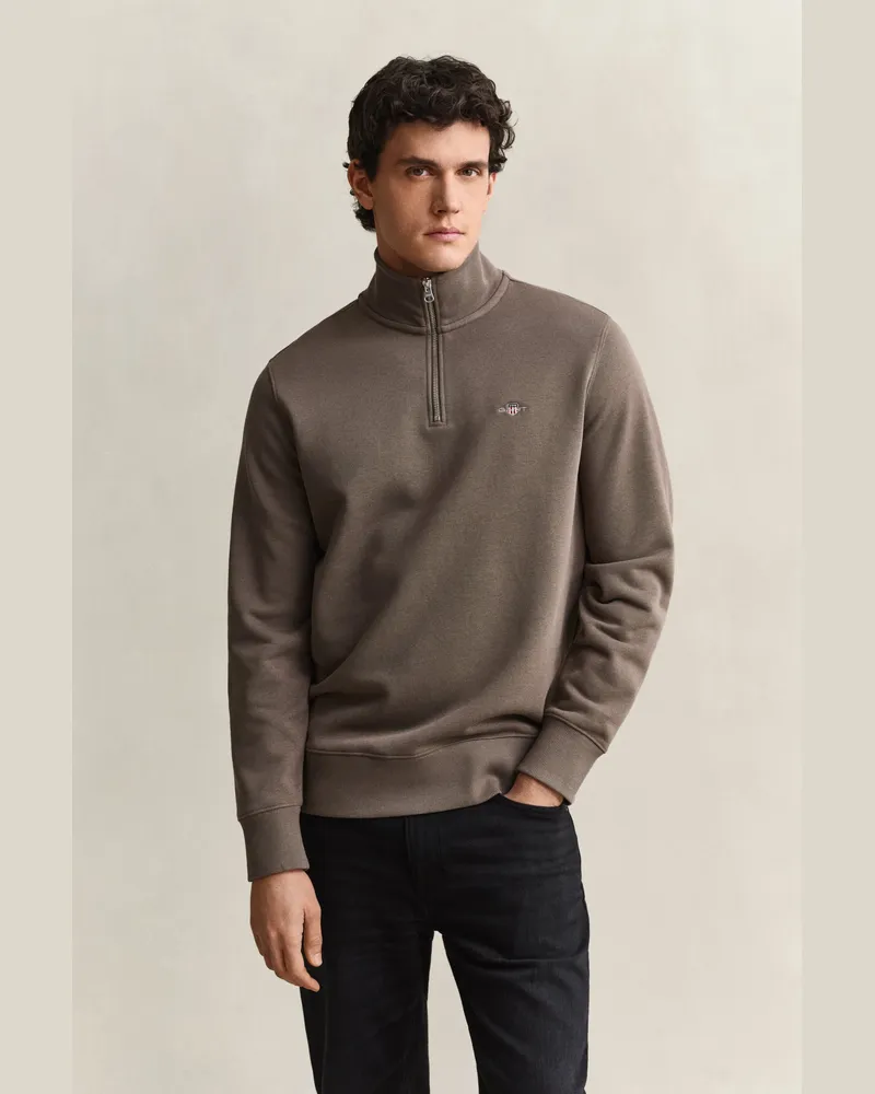 Gant Herren Shield Sweatshirt mit halblangem Reißverschluss FADED TAUPE Faded