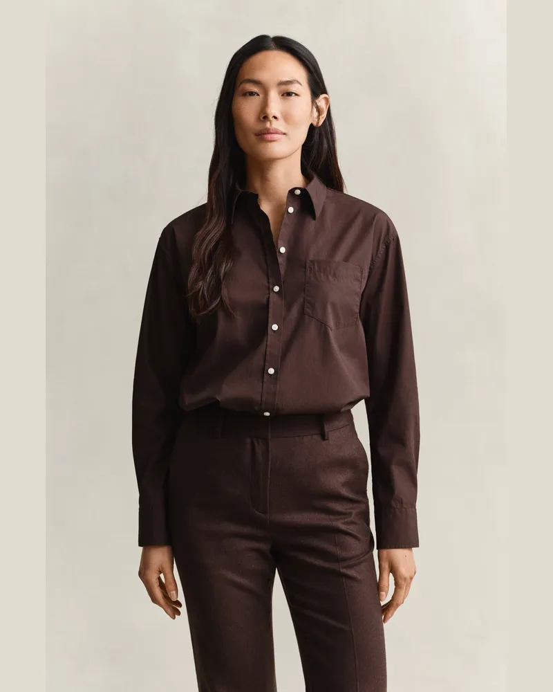 Gant Damen Regular Fit Classic Popeline Bluse DEEP Braun Deep