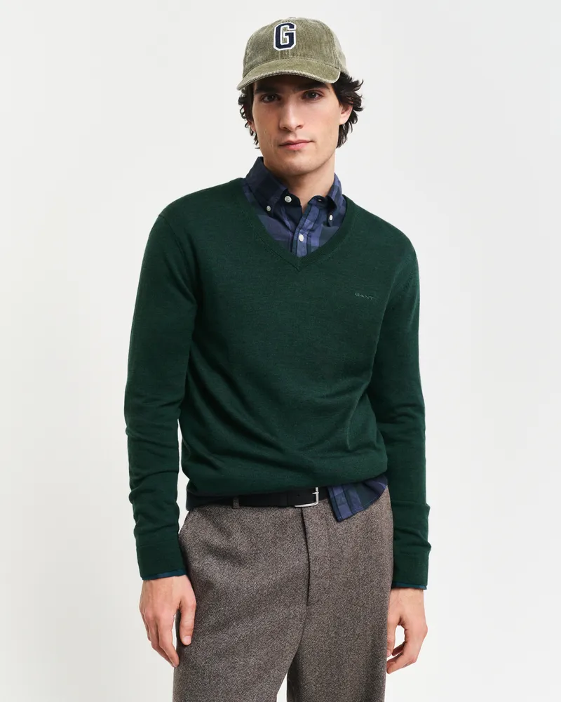 Gant Herren V-Neck Pullover aus extra feiner Merinowolle 