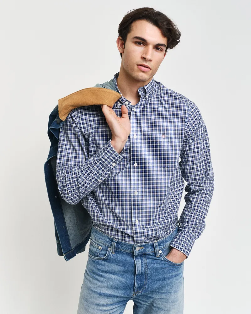 Gant Herren Regular Fit Popeline Hemd mit kleinem Karomuster 