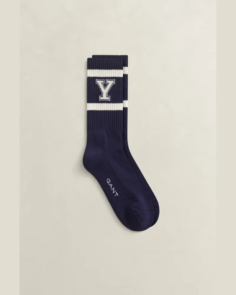 Gant Damen Gerippte Gant x Yale Sportsocken CLASSIC Blau Classic