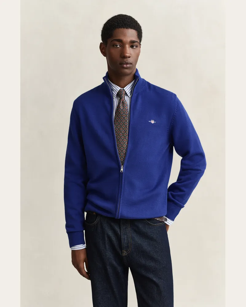 Gant Herren Casual Cotton Strickjacke mit Reißverschluss CRISP Blau Crisp