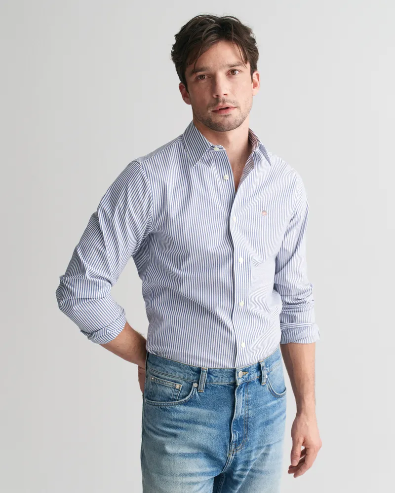 Gant Herren Slim Fit Stretch Popeline Hemd mit Streifen