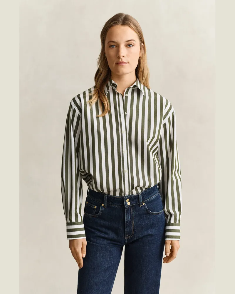 Gant Damen Relaxed Fit Popeline Bluse mit Streifen COUNTRY Grün Country