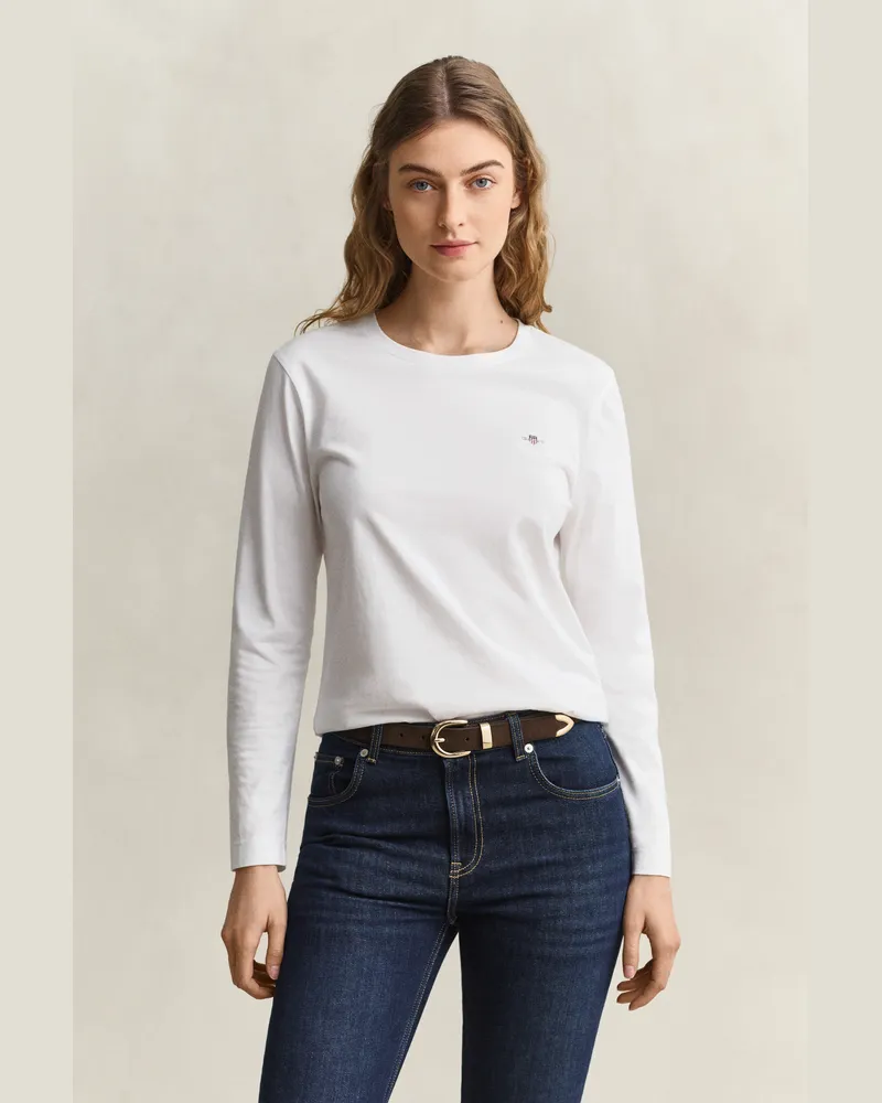 Gant Damen Shield Langarm-T-Shirt Weiß Weiß