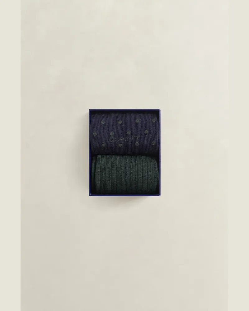 Gant Herren Zweierpack Socken in Geschenkbox Gepunktet und gerippt EVENING Blau Evening