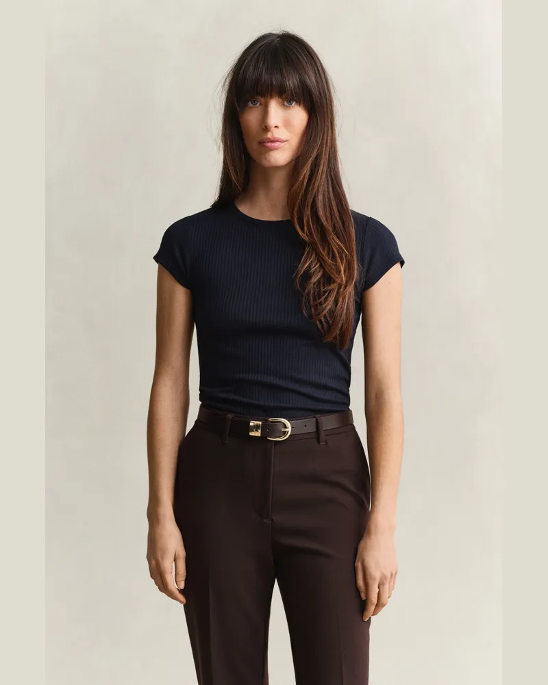 Gant Damen Geripptes Slim Fit T-Shirt EVENING Blau Evening