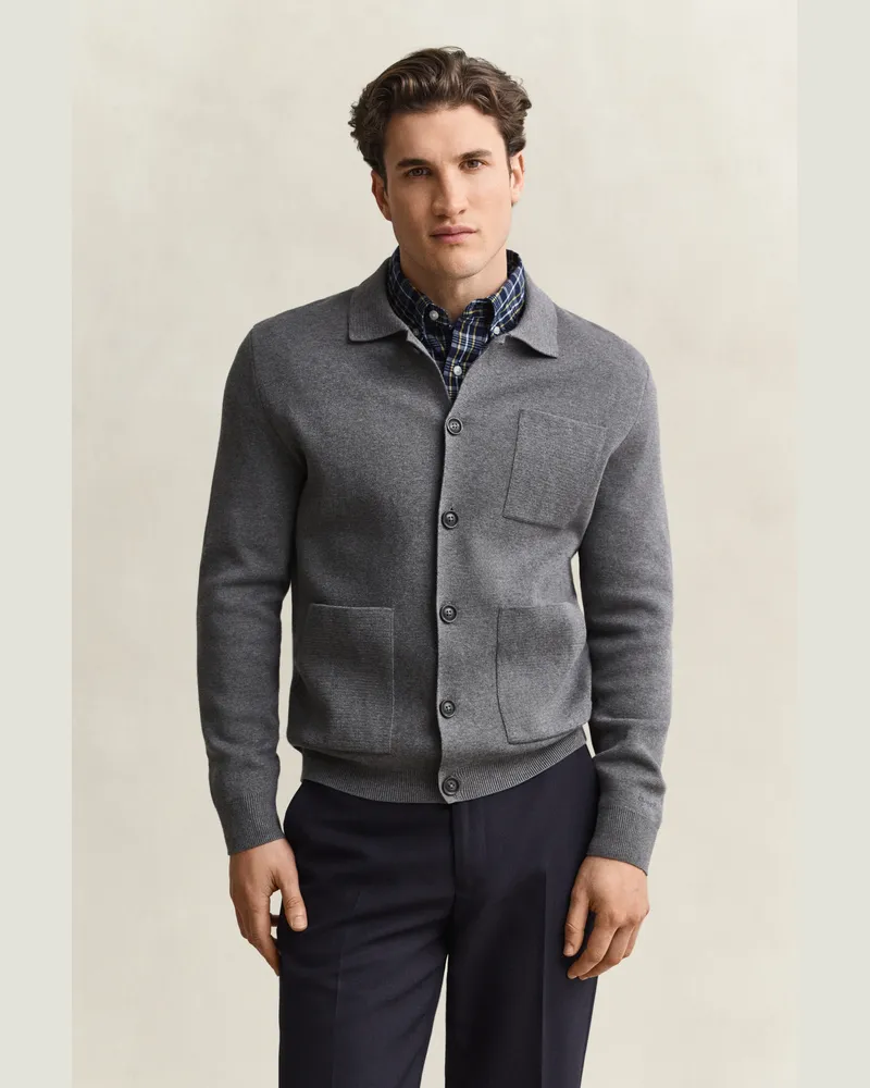 Gant Herren Milano Knit Strickjacke CHARCOAL MELANGE Charcoal
