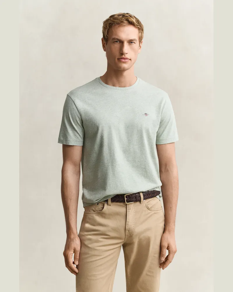 Gant Herren Regular Fit Shield T-Shirt SOFT Grün MELANGE Soft