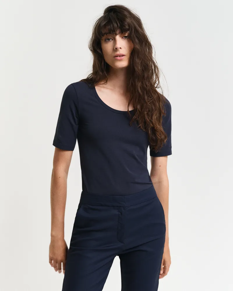 Gant Damen Kurzarmshirt mit U-Ausschnitt 