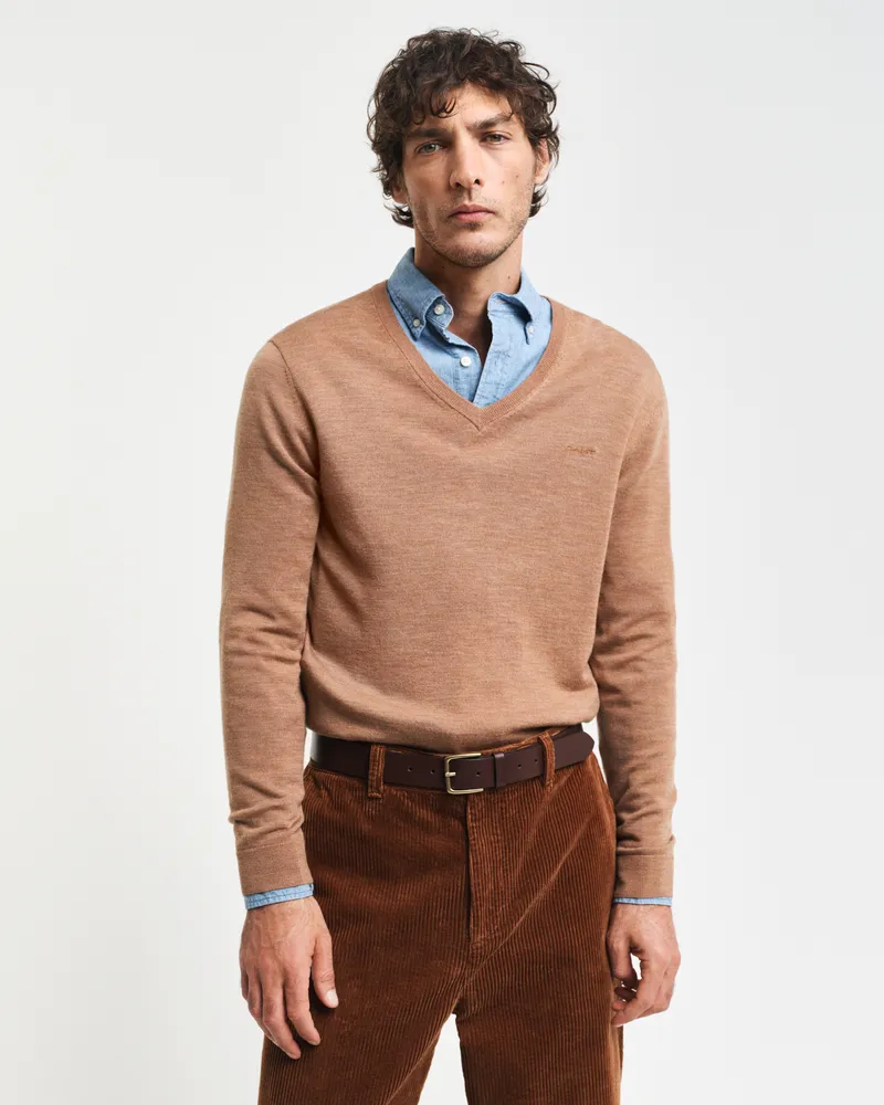 Gant Herren V-Neck Pullover aus extra feiner Merinowolle 