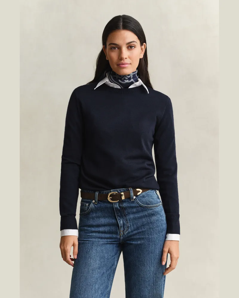 Gant Damen Rundhalspullover aus extrafeiner Merinowolle EVENING Blau Evening