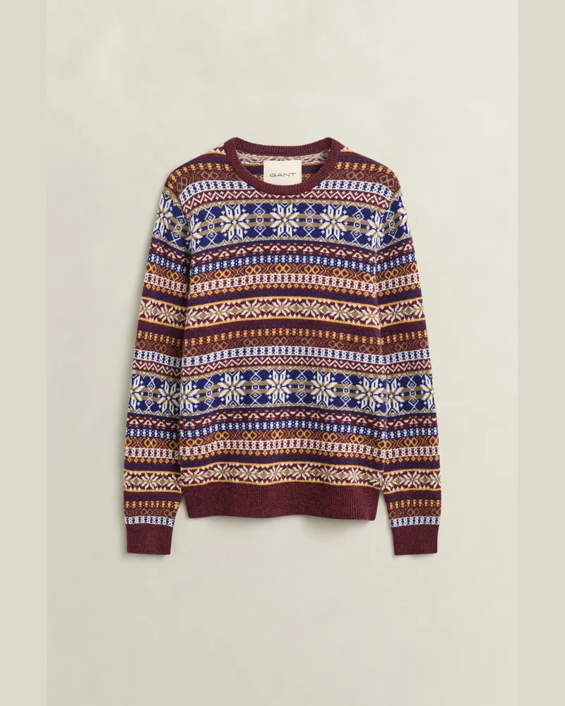 Gant Herren Fair Isle Rundhalspullover DK BURGUNDY MEL Dk