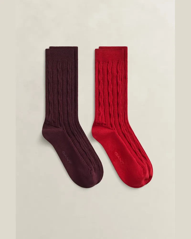 Gant Damen Zweierpack Zopfmustersocken in Geschenkbox DARKENED WINE Darkened