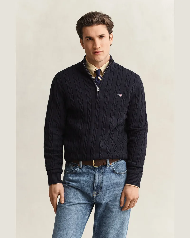 Gant Herren Zopfstrick Troyer aus Baumwolle EVENING Blau Evening