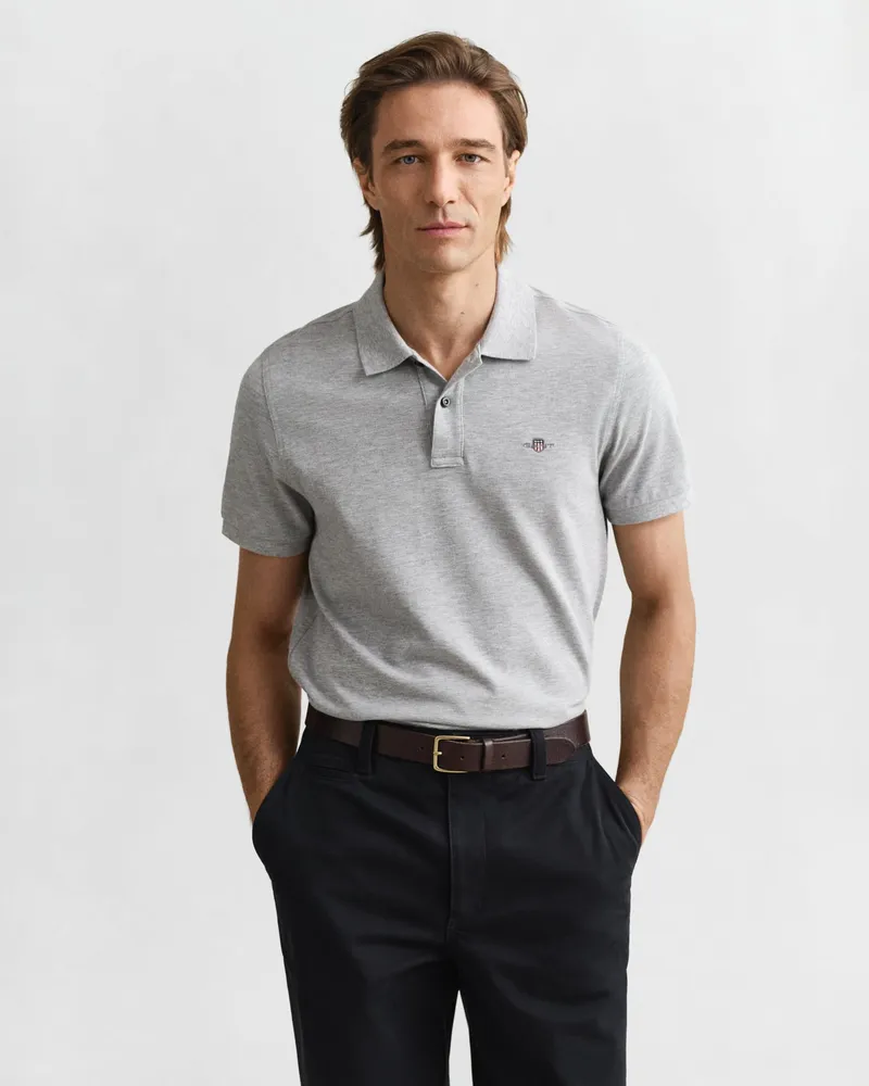 Gant Herren Classic Regular Fit Poloshirt Grau MELANGE Grau
