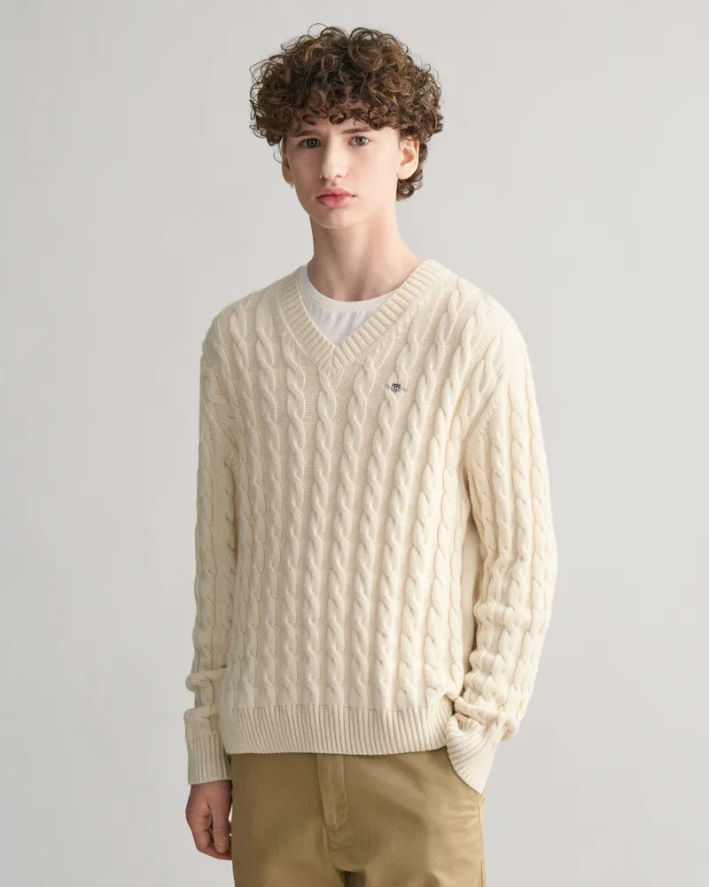 Gant Teens Teens Shield Zopfstrick V-Neck Pullover 