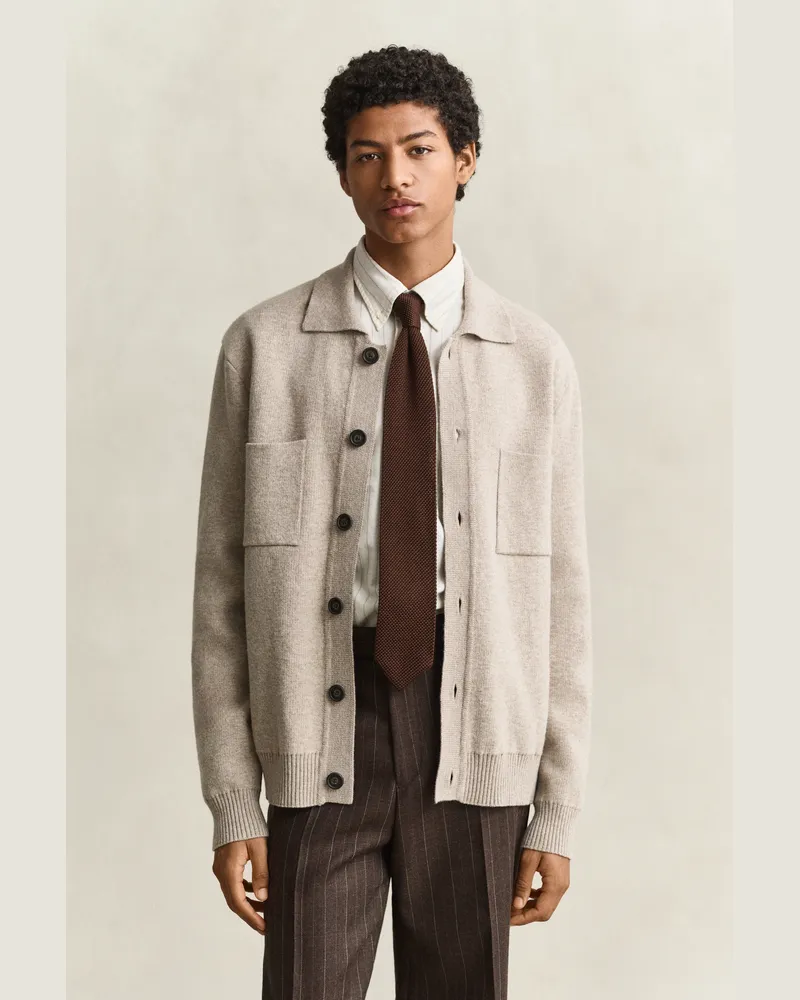 Gant Herren Hemdjacke aus Doppelstrickgewebe DK SAND MELANGE Dk